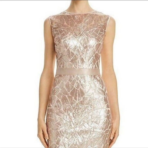 TADASHI SHOJI Illusion Geometric Sequin Sleeveless Dress Beige Size PXL NEW w/T - Picture 2 of 7